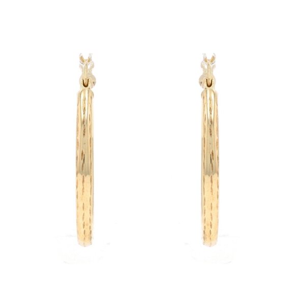 Yellow Gold Hoop Earrings - 10k Etched Round Pierced